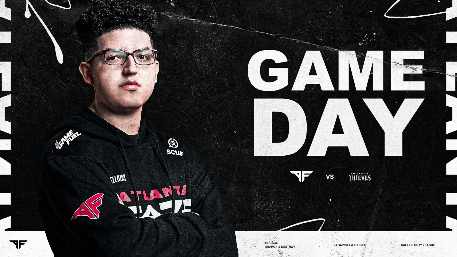 Atlanta FaZe player beside Game Day text, Call of Duty League match