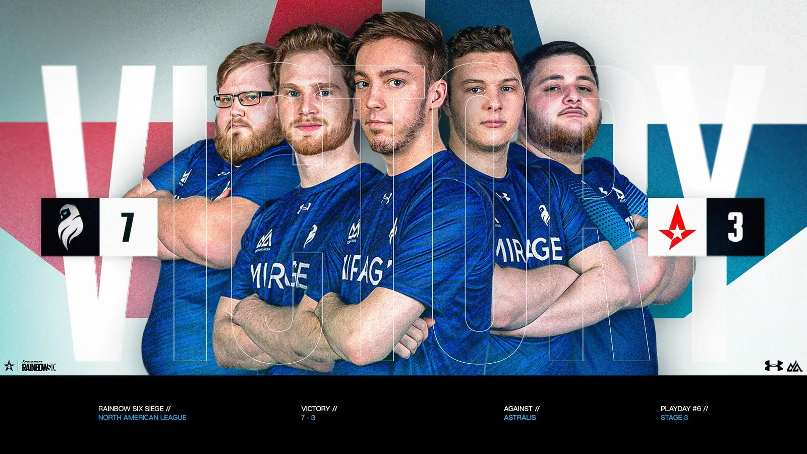 Rainbow Six Siege team in blue jerseys, Victory 7-3 versus Astralis